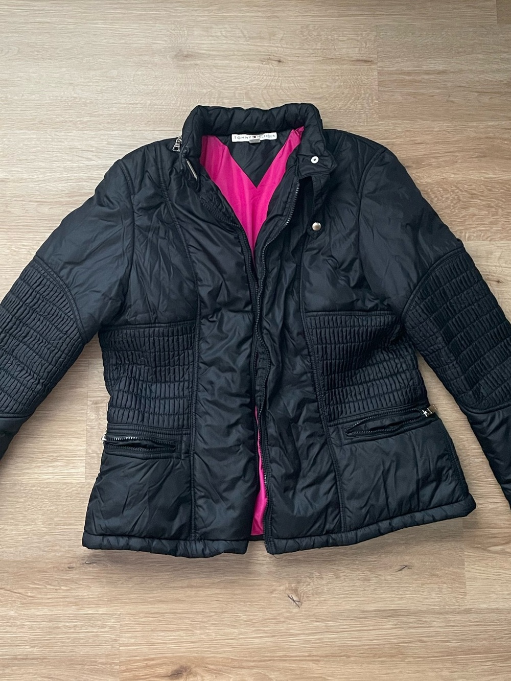 Tommy Hilfiger Black Quilted Puffer Jacket with Pink Lining